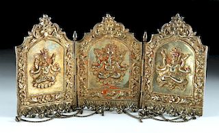 Trifold 19th C. Indian Mukut Gilded Silver Headpiece