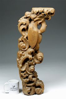 Tall 18th C. Mexican Wooden Corbel - Eagle