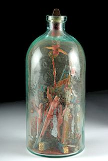 19th C. Buffalo Water Glass Bottle w/ Folk Art Crosses