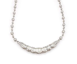 18K White Gold Baguette Diamond Necklace