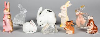 Group of composition Easter rabbit candy containers