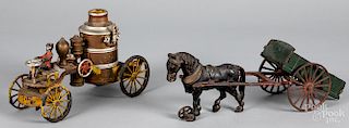 Hubley cast iron horse drawn dump cart, etc.