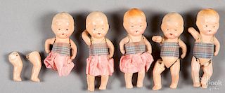 Set of five Dionne Quintuplets composition dolls