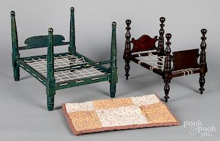 Two painted pine doll rope beds
