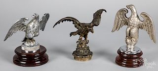 Three figural eagle radiator cap hood ornaments