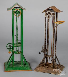 Two Bing painted tin freight elevator steam toys