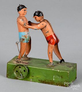 Becker painted tin wrestlers steam toy accessory
