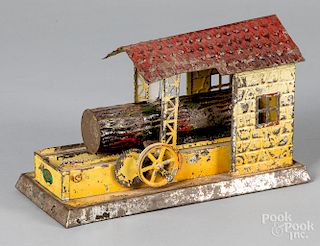 Doll painted tin sawmill steam toy accessory