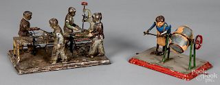 Painted tin four man workshop steam toy accessory
