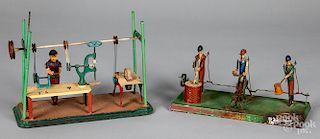 Two painted tin workshop steam toy accessories