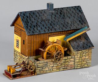 Painted wood and tin mill steam toy accessory