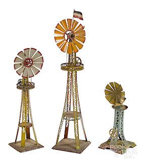 Three Carette painted tin windmill steam toys