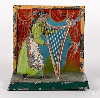Becker painted tin harpist steam toy accessory