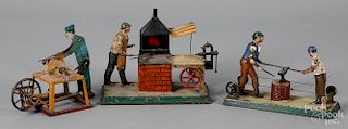 Three lithograph tin workmen steam toys