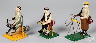 Three painted tin workmen steam toy accessories