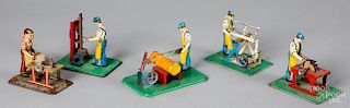 Five tin lithograph workmen steam toy accessories