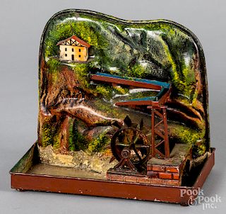 Painted tin water wheel steam toy accessory