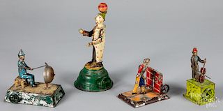 Four painted tin steam toy accessories