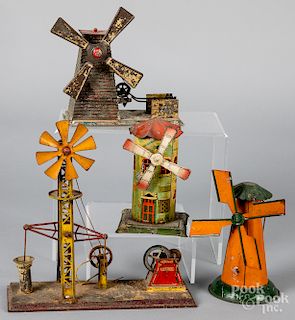 Four tin lithograph windmill steam toys