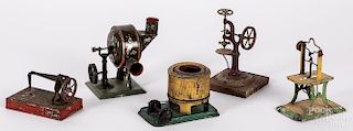 Five Bing painted tin machine steam toys