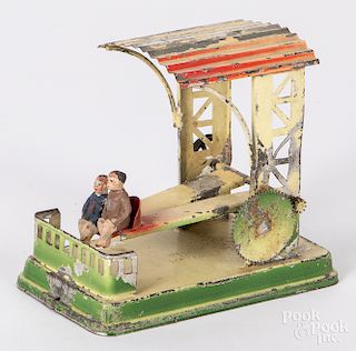 Falk painted tin double swing steam toy accessory