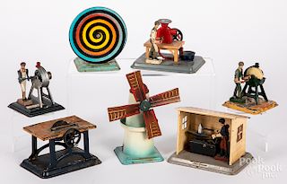 Seven Fleischmann painted tin steam toys