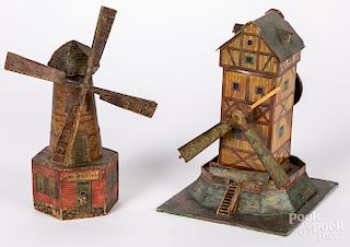 Two lithograph windmill steam toy accessories