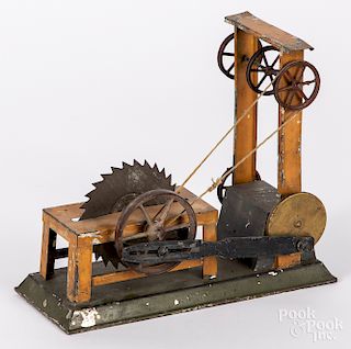Large painted tin sawmill steam toy accessory