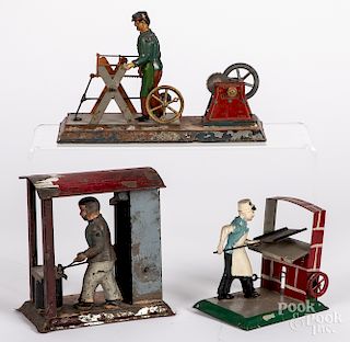 Three painted tin workmen steam toy accessories