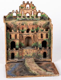 Painted tin and wood folding fortress