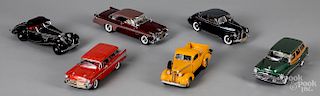 Six Franklin and Danbury Mint scale model cars