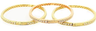 (3) Three 7.50ct Diamond Bangle Bracelets In 14K
