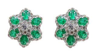 18K 3.48ctw Emerald & 1.65ctw Diamond Earrings