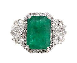 18K White Gold 5.38ct Emerald 1.35ctw Diamond Ring