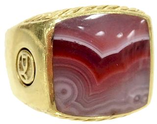 David Yurman 18K Gold Exotic Stone Signet Ring