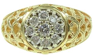 14K Gold Filigree .75ct Diamond Cluster Ring
