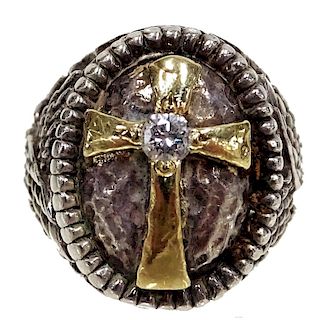 JBK 18K Gold & Sterling Silver Diamond Cross Ring