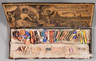 Artists' pastels in wooden box