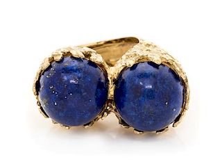 An 18 Karat Yellow Gold and Lapis Lazuli Twin Ring, 17.50 dwts.