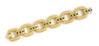 An 18 Karat Yellow Gold, Emerald and Diamond Bracelet, 90.10 dwts.