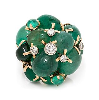 A 14 Karat Bicolor Gold, Emerald and Diamond Bombe Cluster Ring, Seaman Schepps, 18.20 dwts.