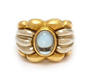 An 18 Karat Bicolor Gold and Aquamarine Ring, Italian, 8.75 dwts.
