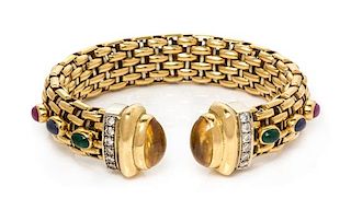 An 18 Karat Bicolor Gold, Multigem and Diamond Cuff Bracelet, OWC, 46.40 dwts.