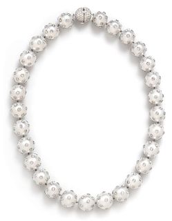 A White Gold, Cultured South Sea Pearl and Diamond Necklace, 107.85 dwts.