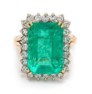 A Bicolor Gold, Emerald and Diamond Ring, 7.10 dwts.
