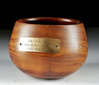 20th C. Hawaii Koa Wood Presentation Bowl w/ Plaque