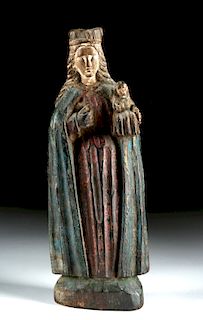 19th C. Spanish Colonial Wooden Santo - Mother of God
