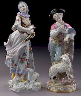 (2) Meissen porcelian figures depicting a shepard