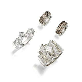 A Diamond Ring Set and Earrings