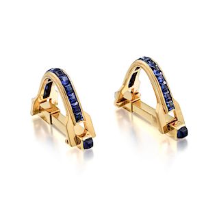 A Pair of Sapphire Cufflinks, French
